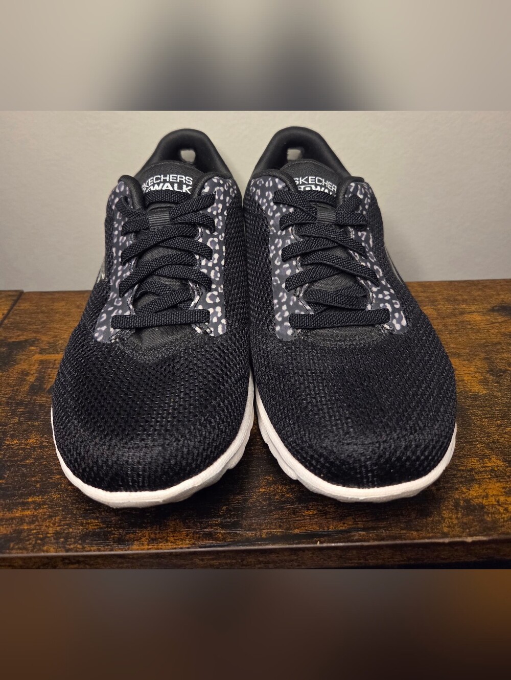 Skechers GO WALK Black Knit Athletic Walk Shoes with White Outsole